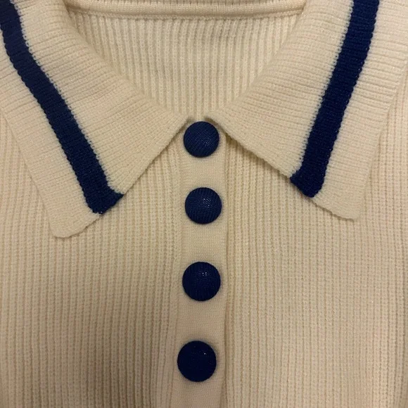 NWT - CIDER Knit Sweater Polo Collar with Buttons and Blue Stripes - XS - Picture 7 of 8